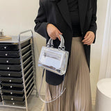 Silver Leather Shoulder Bag Small Square Crossbody Totes