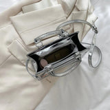 Silver Leather Shoulder Bag Small Square Crossbody Totes