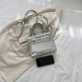 Silver Leather Shoulder Bag Small Square Crossbody Totes