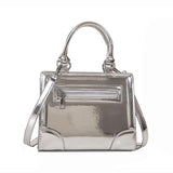 Silver Leather Shoulder Bag Small Square Crossbody Totes