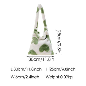 Faux Fur Women Shoulder Bag Love Heart Printing Soft Plush Female Crossbody Bag
