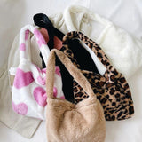 Faux Fur Women Shoulder Bag Love Heart Printing Soft Plush Female Crossbody Bag