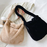 Faux Fur Women Shoulder Bag Love Heart Printing Soft Plush Female Crossbody Bag
