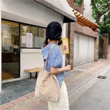 Corduroy Tote Bag Eco Reusable Shopping Handbag Bear Shoulder Bag
