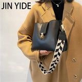 Vintage Small Leather Bucket Crossbody Bag for Women Lady Handbag