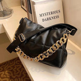 Quilted Space Cotton Shoulder Bag with Thick Chains
