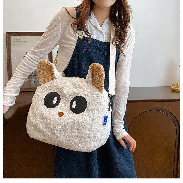 Plush lamb handbag with large capacity