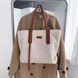 Lambwool Large Shoulder Bag Winter Plush Tote Bag For Women's