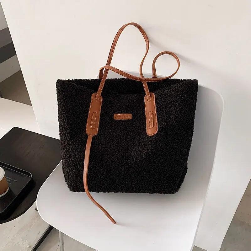 Lambwool Large Shoulder Bag Winter Plush Tote Bag For Women's