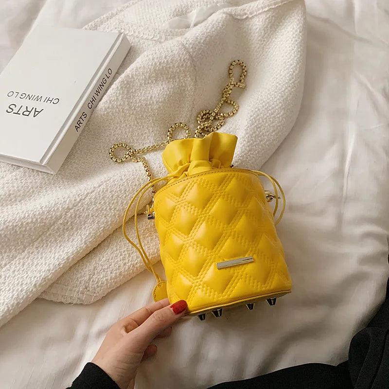 Lozenge Pattern Tote Bucket High-Quality Pu Leather Women's Handbag