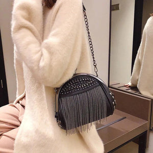 Punk Style Shoulder Bag Crossbody Handbag with Tassel