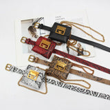 Snake Print Pu Leather Fanny Pack Woman Chain Buckles Square