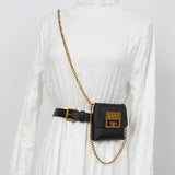 Snake Print Pu Leather Fanny Pack Woman Chain Buckles Square