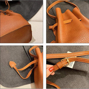 PU Leather Mini Bag Drawstring Solid Shoulder Bags Women Crossbody