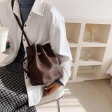 PU Leather Mini Bag Drawstring Solid Shoulder Bags Women Crossbody