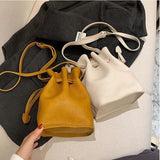 PU Leather Mini Bag Drawstring Solid Shoulder Bags Women Crossbody
