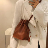 PU Leather Mini Bag Drawstring Solid Shoulder Bags Women Crossbody