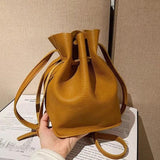 PU Leather Mini Bag Drawstring Solid Shoulder Bags Women Crossbody