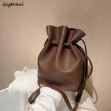 PU Leather Mini Bag Drawstring Solid Shoulder Bags Women Crossbody