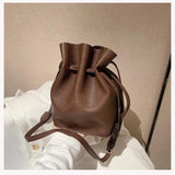 PU Leather Mini Bag Drawstring Solid Shoulder Bags Women Crossbody