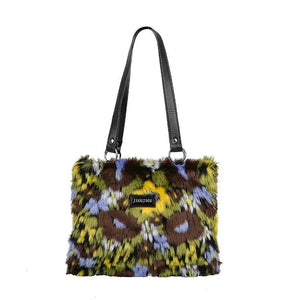 Colorful Plush Handbag Women Vintage Faux Fur Tote Bag High Capacity Shoulder Ba