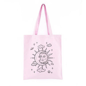 Moon Sun Print Canvas Bag Large Capacity Tote Hip Hop Shopper Bag
