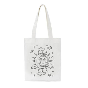Moon Sun Print Canvas Bag Large Capacity Tote Hip Hop Shopper Bag