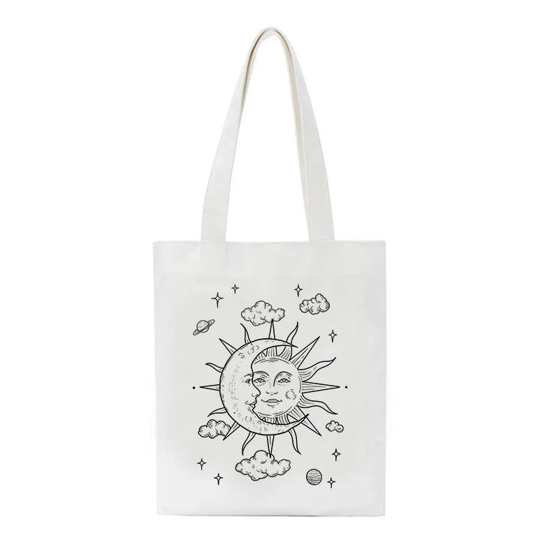 Moon Sun Print Canvas Bag Large Capacity Tote Hip Hop Shopper Bag