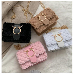 Lamb Fleece Shoulder Bag Deer Crossbody Bag