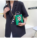 Lady Face Box Shaped Party Clutch Chain Shoulder Bag