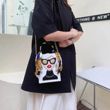 Lady Face Box Shaped Party Clutch Chain Shoulder Bag