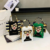 Lady Face Box Shaped Party Clutch Chain Shoulder Bag
