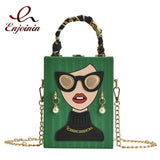 Lady Face Box Shaped Party Clutch Chain Shoulder Bag
