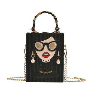 Lady Face Box Shaped Party Clutch Chain Shoulder Bag