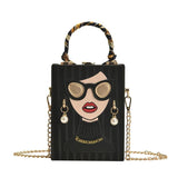 Lady Face Box Shaped Party Clutch Chain Shoulder Bag