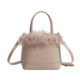 Faux Fur Plush Bucket Bag for Women Portable Crossbody Purse Shoulder Bag