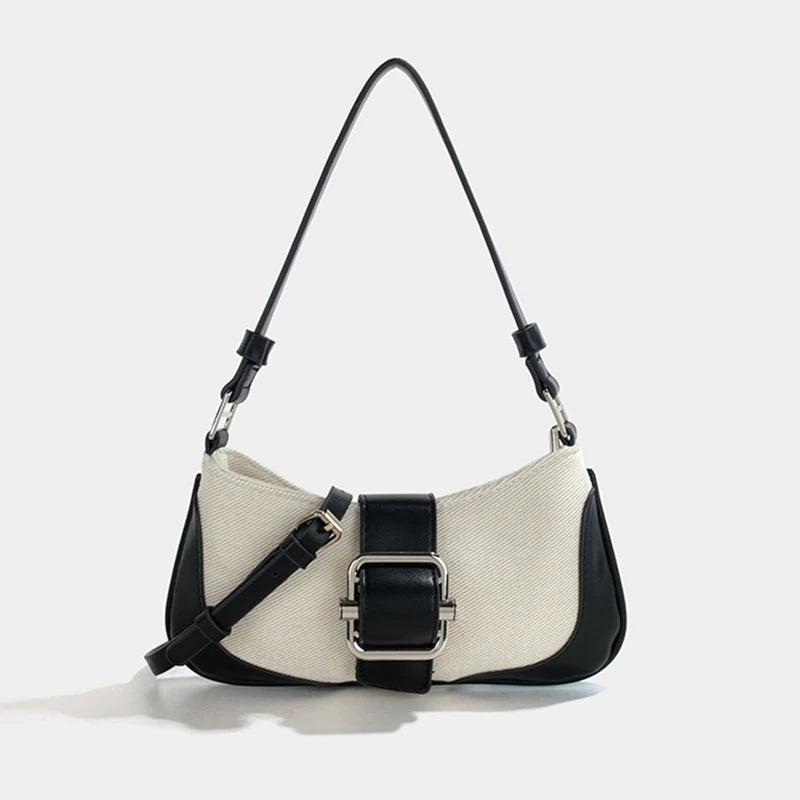 Vintage Canvas Underarm Shoulder Bag Ladies Stitching Pu Woman Messenger Bag