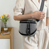 Women Leather Rhinestone Shoulder Bag with Wide Strap
