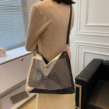 Striped Shoulder Bags Women Casual Tote Nylon Handbags Large Capacity