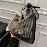 Striped Shoulder Bags Women Casual Tote Nylon Handbags Large Capacity