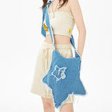 Girls Denim Star Crossbody Bag Casual Zipper Shoulder Bag Euro-America Style