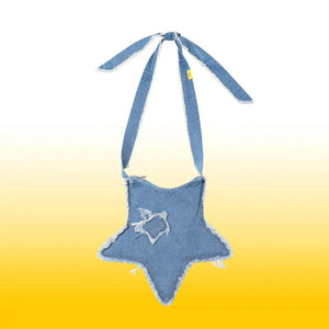 Girls Denim Star Crossbody Bag Casual Zipper Shoulder Bag Euro-America Style