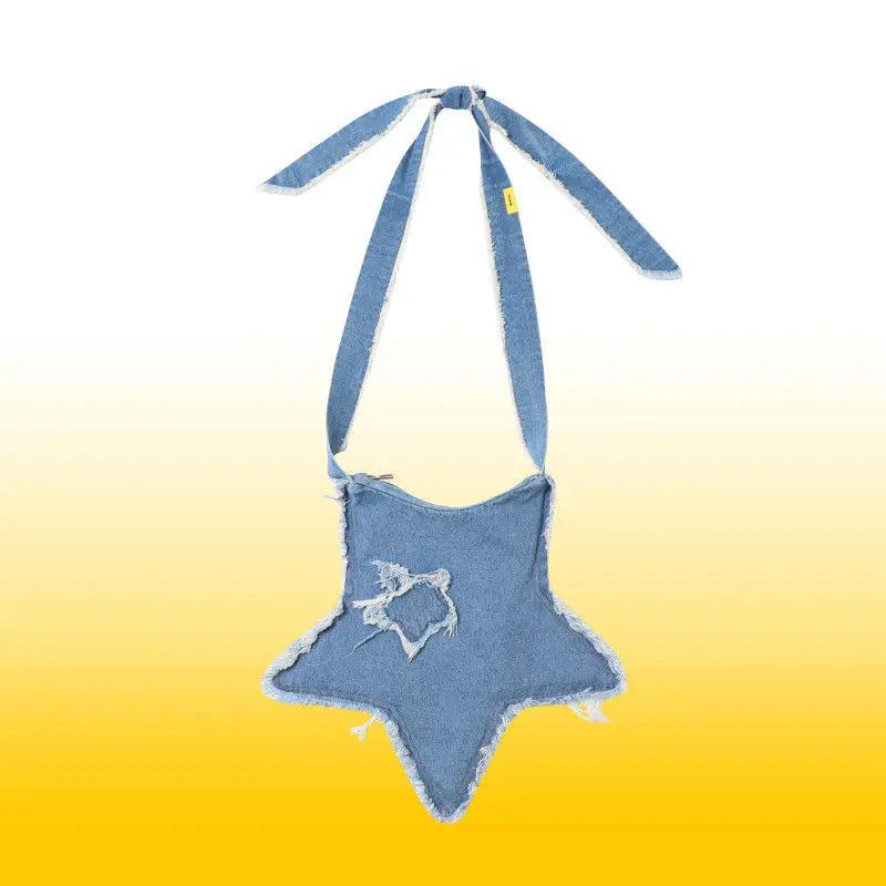 Girls Denim Star Crossbody Bag Casual Zipper Shoulder Bag Euro-America Style
