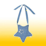 Girls Denim Star Crossbody Bag Casual Zipper Shoulder Bag Euro-America Style