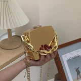 Silver PVC Clutch Bag Box Party Evening Chain Crossbody Mini Purse