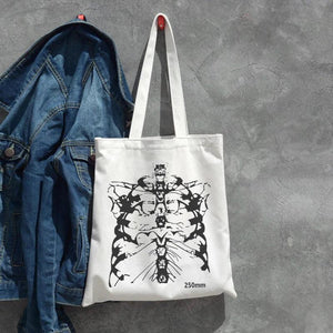 Gothic skull print canvas bag Skeleton y2k shopper bags Harajuku casual dark