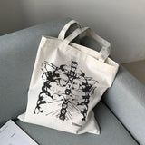 Gothic skull print canvas bag Skeleton y2k shopper bags Harajuku casual dark