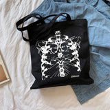 Gothic skull print canvas bag Skeleton y2k shopper bags Harajuku casual dark