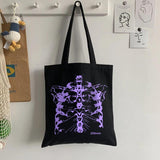 Gothic skull print canvas bag Skeleton y2k shopper bags Harajuku casual dark