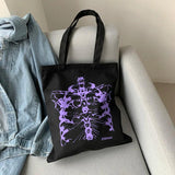 Gothic skull print canvas bag Skeleton y2k shopper bags Harajuku casual dark